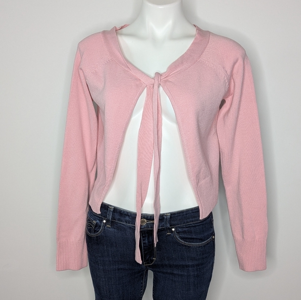 NWT Vintage Y2K JJ Original Light Pink Tie Neck Long Sleeve Cardigan Sweater L